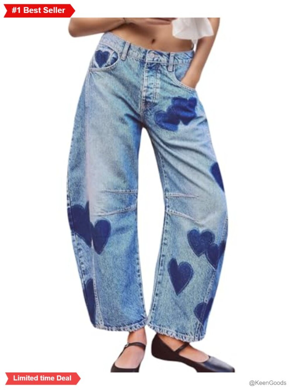 Wide Leg Baggy Jeans Low Rise Heart Barrel Boyfriend Loose Denim Pants